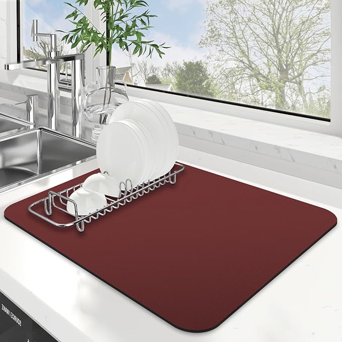 WISELIFE Dish Drying Mat Super Absorbent Drying Mat Large Dish Drying Mats for Kitchen Counter Easy Clean Dish Mat Kitchen Drying Mat15"x 18" Classic Red by WiseLife