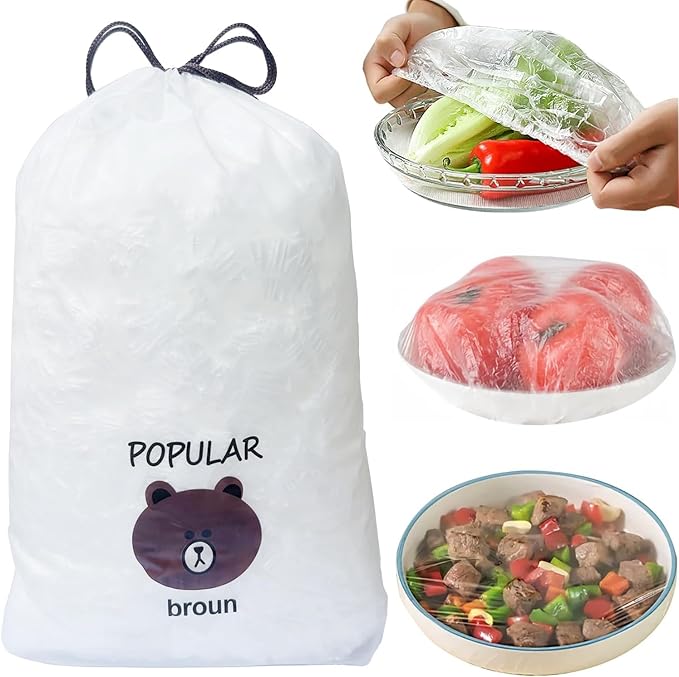 500pcs Plastic Bowl Covers Elastic Reusable Food Covers Outdoor Thickend Kitchen Bowl Dish Plate Cover, Sourdough Bread Baking Supplies, Fruit Fresh Keeping Storage Accessories Food Grade (White-M) by Unknown