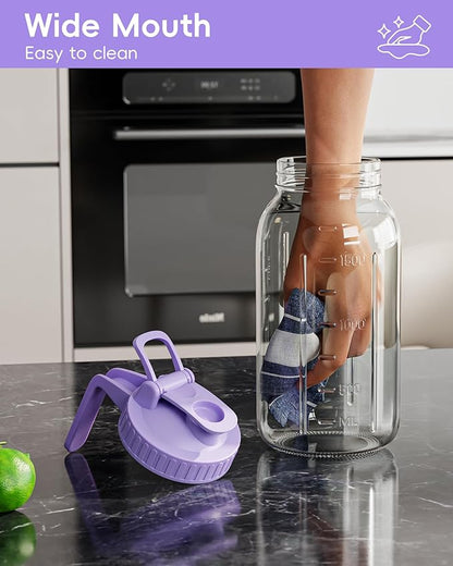 64oz Glass Mason Jar Pitcher with Lid Wide Mouth, 2 Quart Leakproof Glass Water Jug for Juice, Sun Iced Tea, Cold Brew Coffee, Milk Storage, Purple - Image 6