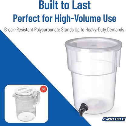 Carlisle FoodService Products Round Beverage Dispenser Drink Dispenser with Spigot for Catering, Plastic, 5 Gallons, Clear - Image 6