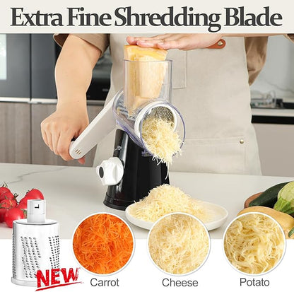 Cambom 5 in 1 Rotary Cheese Grater Hand Crank Cheese Shredder for Fresh Cheese, Vegetable, Nuts,Non-slip Suction Base, Black - Image 2