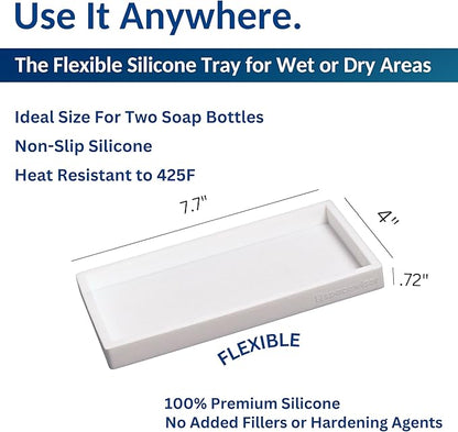Spacewiser Countertop and Vanity Tray - Small 7.7” Silicone Tray for Soap Dispenser, Bathroom Trays, Dish Soap Trays for Kitchen Counter, Sink Caddy Sinks Organizer, Soaps Dish & Sponge Holder, White