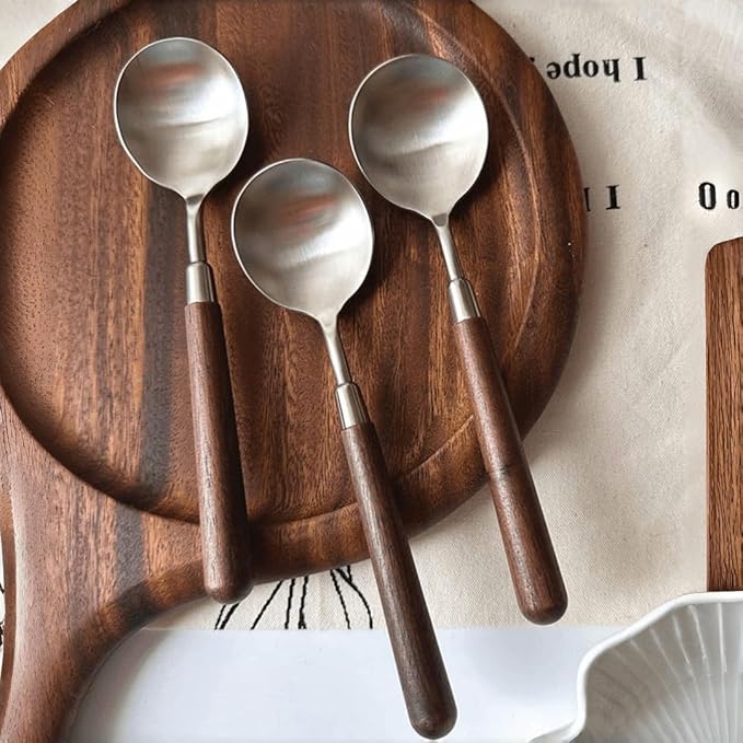Stainless Steel Soup Ladle with Wooden Handle,Kitchen Serving Spoon。
