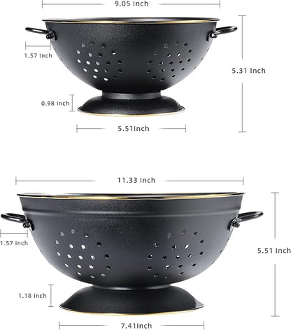 Metal Colander Set of 2, Strainer Basket with Handles perfect for Spaghetti, Pasta, Berry, Vegetable, Fruit, Solid Base Powder Coated Self-draining Kitchen Colander Bowel, 3.5 & 5 Qt, Matte Black - Image 2