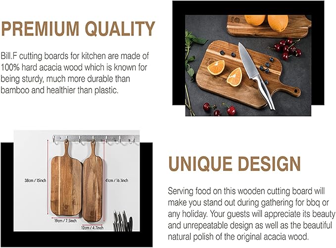 Wood Cutting Board Set with Handle for Kitchen Large and Small Long 2 Packs Acacia Wooden Kitchen Cutting Boards for Meat, Cheese, Bread,Vegetables Fruits- Charcuterie Board Serving Board - Image 3