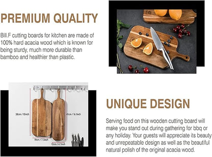 Wood Cutting Board Set with Handle for Kitchen Large and Small Long 2 Packs Acacia Wooden Kitchen Cutting Boards for Meat, Cheese, Bread,Vegetables Fruits- Charcuterie Board Serving Board - Image 3