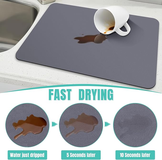 WISELIFE Coffee Mat Super Absorbent Dish Drying Mat Bar Accessories Match with Coffee Machine Large Drying Mats for Kitchen Counter 17" W x 30" L, Grey - Image 3