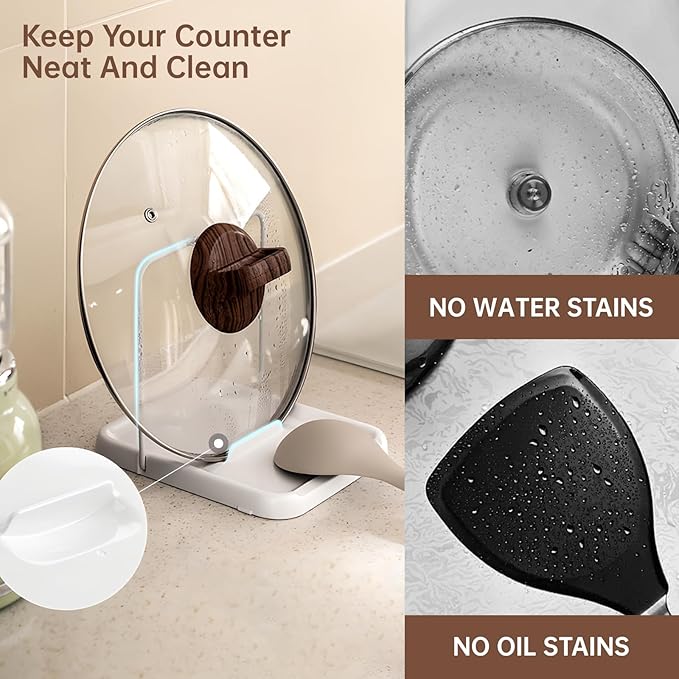 PAVSTINE Pot Lid Holder, Lid and Spoon Rest Holder for Kitchen Counter, Foldable Pan Lid Organizer Stand with Nonslip Pads, Multifunctional Utensils Pan Pot Cover Lid Rack Shelf For Stove Top, White - Image 4