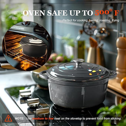 Overmont Enameled Cast Iron Dutch Oven - 4.5QT Pot with Lid Cookbook & Cotton Potholders - Heavy-Duty Cookware for Braising, Stews, Roasting, Sourdough Baking grey - Image 5