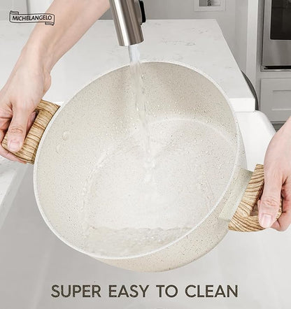 MICHELANGELO 4.3 Quart Nonstick Soup Pot with Lid, Non-Toxic Granite Coating, Induction Compatible, Non Stick Pot for Cooking with Stay-cool Handles, White - Image 5