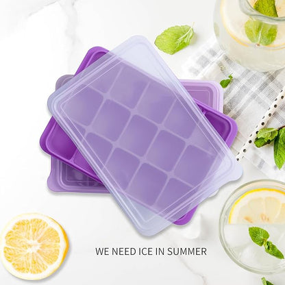 Tvmania Ice Cube Trays Set of 2, Easy Release 15 Flexible Silicone Ice Cube Molds with Removable Lid Reusable Freezer Ice Trays Stackable for Whiskey, Baby Food, BPA Free (purple) - Image 2