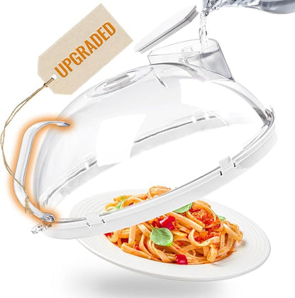 Gracenal Microwave Food Cover, 10 Inch Microwave Splatter Cover with Water Steamer and Integrated Handle, Clear Splatter Guard Microwave Cover for Food, White Cookware Lid Gifts for Mom by Gracenal