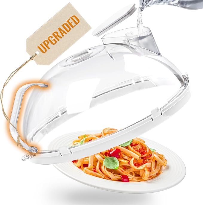 Gracenal Microwave Food Cover, 12 Inch Microwave Splatter Cover with Water Steamer and Integrated Handle, White Clear Splatter Guard Microwave Cover for Food, Microwave Lid Gifts for Mom by Gracenal
