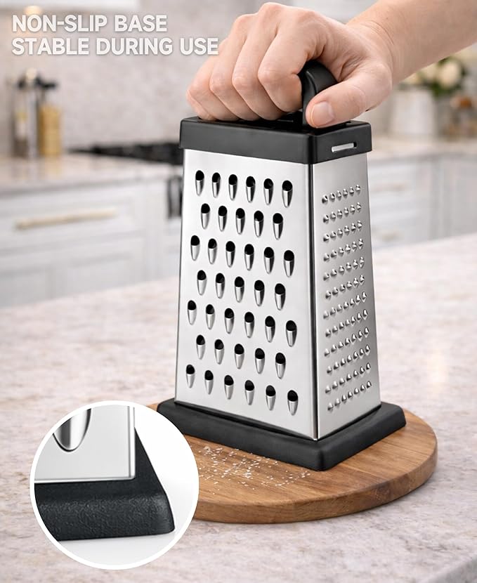 Cheese Grater, 4-Sided Mini Box Grater, Stainless Steel Food Shredder for Cheese, Parmesan & Vegetables, Dishwasher Safe, Black - Image 5