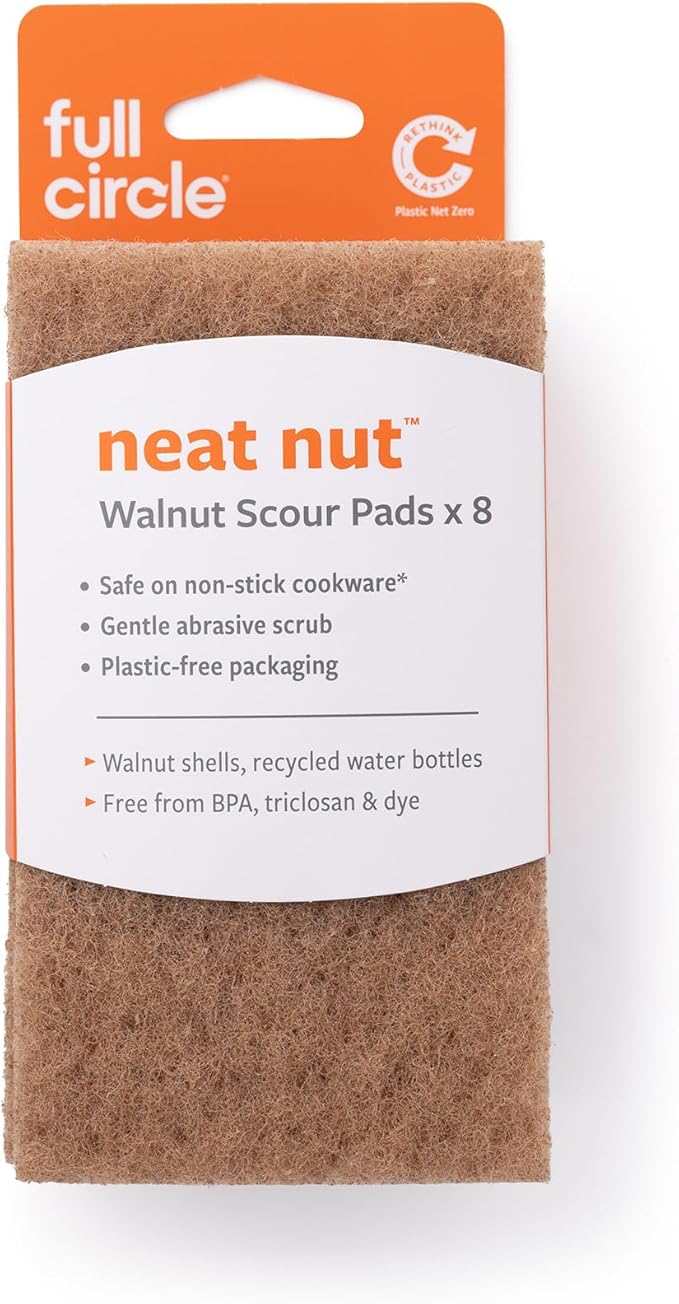 Full Circle Neat Nut, Walnut Scour Pads – Pack of 8 – Powerful, Non-Scratch Dish Scrubber Made with Plant-Based & Recycled Materials, Safe for Nonstick - Image 8