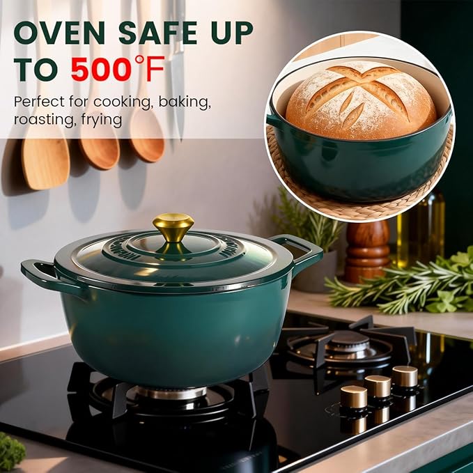Enameled Cast Iron Dutch Oven - JINCHUFURI 5 Quart Cast Iron Dutch Oven Enameled Oven with Lid for Sourdough Bread Baking, Pre-Seasoned Pot Oven Safe - Image 3
