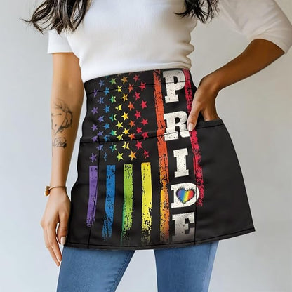 Server Apron with 3 Pockets, Waterproof Oil Waitress Waiter Half Apron for Restaurant Hotel Kitchen Cafe
