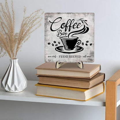 Vintage Coffee Bar Sign Plaque for Coffee Station,Funny Jave Desk Decor for Home or Office,Cafe Shop (Gray, 5.9x5.9inches) - Image 4