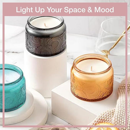 4 oz Glass Storage Jars with Airtight Bamboo Lids (6 pack, 6 Colors) - Decorative Embossed Mini Containers for Spices, Herbs, Kitchen Organization, Candle Making, Party Favors & DIY Gifts