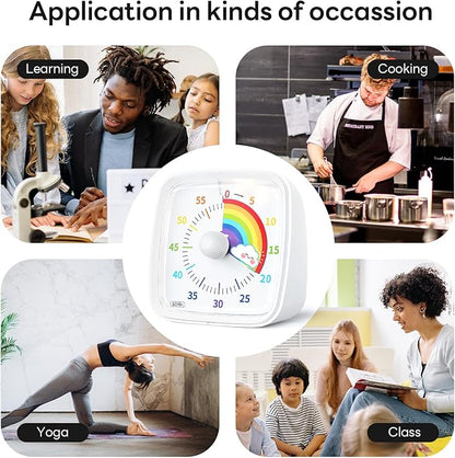 Yunbaoit Visual Timer with Night Light, 60-Minute Rainbow Countdown Timer for Kids and Adults, Time Management Tool for Home, School, Kitchen, or Office (White)