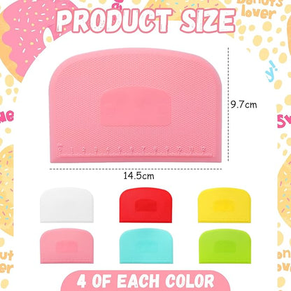 Uiifan 24 Pcs Plastic Bench Scraper with Scale Flexible Dough Multipurpose Cake Cutter Pizza Dough Spatula Food Scraper Tool Gift for Bread Pastry Fondant Icing, 6 Colors - Image 2