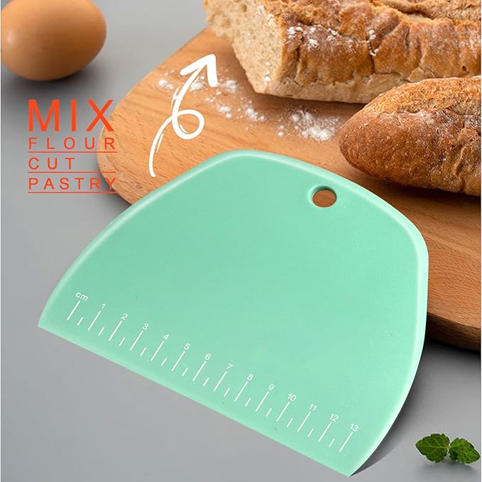 Teenitor 2 Pieces Dough Scraper, Plastic Dough Cutter, Bread Scraper for Sourdough, Bench Scraper with Measuring Scale, Multipurpose Food Scrapers for Dough, Cake, Bread Green - Image 6