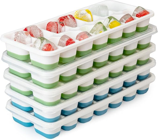 Ice Cube Trays for Freezer – 5 Pack 70 Cubes Total, Reinforced Snap Lids That Stay Closed, Silicone Push-Release Bottom, BPA-Free, Stackable & Spill-Proof – Perfect for Parties, Home Bar & Daily Use by DclobTop