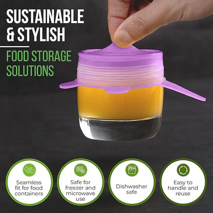 Reusable Silicone Stretch Lids for Food Storage in Fridge - Elastic Heat-Resistant Bowl Covers, Cups, Cans, Jars - Universal Food Grade Lid for Containers - 7 Pack - Purple Stretchy Lid Set - Image 7