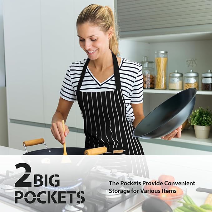 VALOME 2 Pack Kitchen Aprons, Apron for Cooking with 2 Pockets, Unisex Adjustable Neck Strap Chef Aprons for Men Women - Image 4