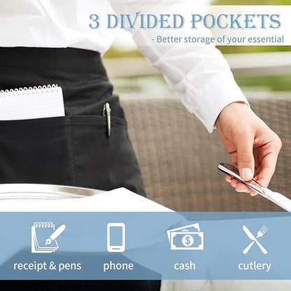 PEASUG Server Apron, Waitress Apron with 3 Pockets, Short Aprons for Women with Pockets for Servers, Waiter, Waitress