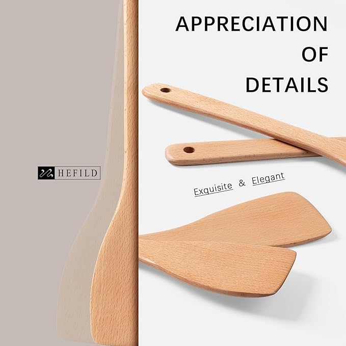 2pcs Wooden Spatulas for Cooking, 13inch Coated Beech Wood Turners for Frying, Non-Scratch Flat Spurtle for Pan & Wok, Cooking Utensils for Non Stick Cookware, Long Handle Scraper - Image 4