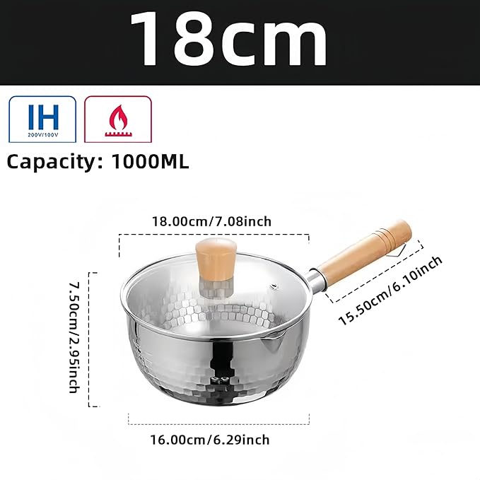2 Quart Sauce Pan with Lid, Stainless Steel Saucepan with Dual Pour Spouts, Small Sauce Pot with Cool-Touch Wood Handle