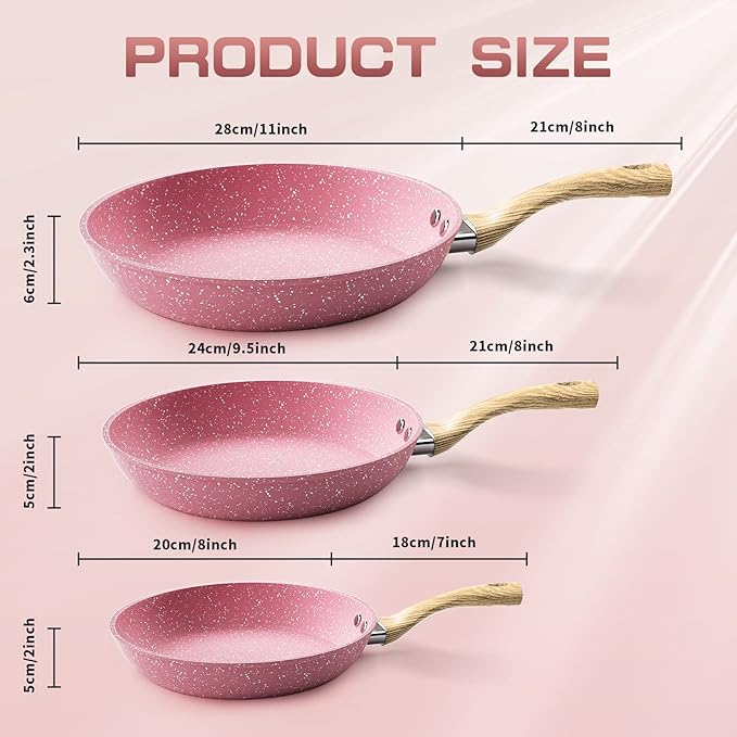Innerwell 8-Inch Pink Nonstick Egg Pan, PFOA-Free Stone Cookware Skillet, Induction Compatible - Image 6