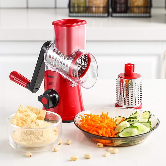 Geedel Rotary Cheese Grater, Kitchen Mandoline Vegetable Slicer with 2 Interchangeable Blades, Easy to Clean Rotary Grater Slicer for Fruit, Vegetables, Nuts - Image 6