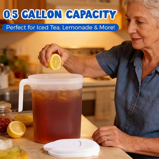 12 Pcs 2 Quart / 0.5 Gallon Plastic Pitchers with Lids Iced Tea Pitchers Drink Container with Twist Cover Tea Jug for Fridge Water Juice and Fridge Storage, Dishwasher and Freezer Safe