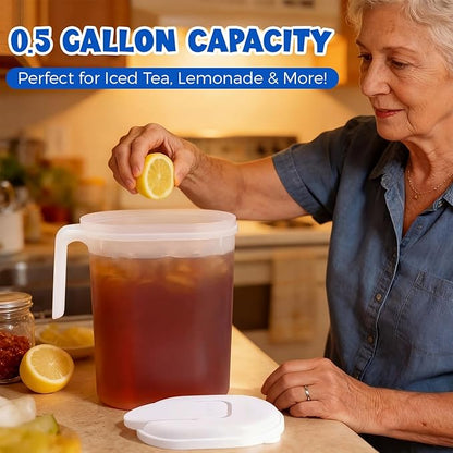 12 Pcs 2 Quart / 0.5 Gallon Plastic Pitchers with Lids Iced Tea Pitchers Drink Container with Twist Cover Tea Jug for Fridge Water Juice and Fridge Storage, Dishwasher and Freezer Safe