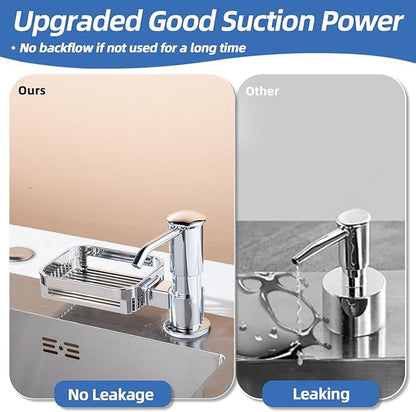 Soap Dispenser for Kitchen Sink with Sponge Holder, Built in Soap Dispenser Pump, Under Counter ABS Pump Head with 38" Extension Tube Kit, Good Suction Power, Chrome