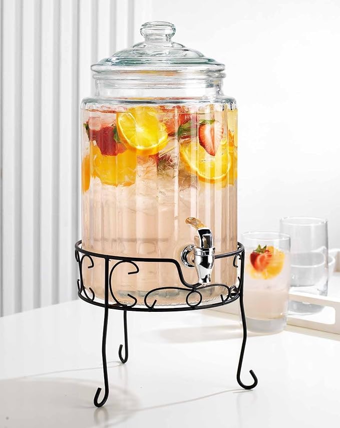 MosJos 2 PACK 1.5 Gallon Drink dispenser, Glass Beverage Dispenser With Elegant Stand Stand, Drink Dispensers for Parties With Spigot 100% Leakproof. Perfect For Parties And Daily Use - Image 4