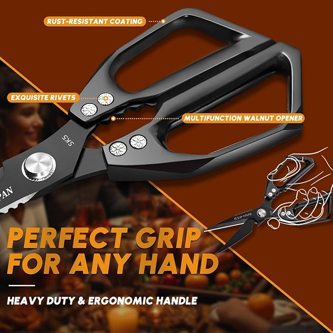 Huusk Kitchen Shears Set, Heavy Duty Poultry Shears, Japanese Kitchen Scissors for Meat, Chicken Bones, and Turkey, Christmas Gifts for Men Women - Image 4
