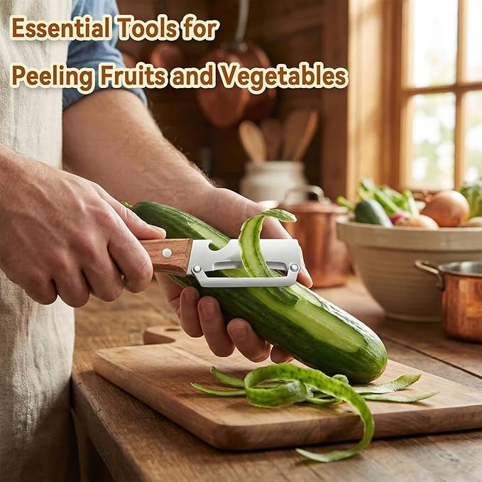 Multi-Functional Vegetable Peeler for Kitchen with Wooden Handle and Bottle Opener, 2 in 1 Stainless Steel Veggie Peeler Kitchen Gadgets Tool for Fruit Potato Pumpkin Apple Carrot Papaya - Image 3
