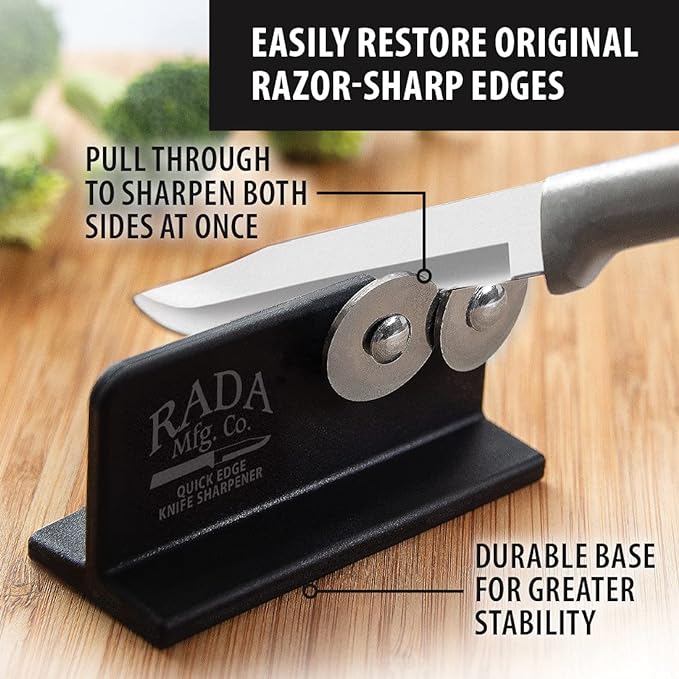 Rada Cutlery Paring Knife Galore Gift Set (G201) with Quick Edge Sharpener (R119), 3-Piece Knife Set and Knife Sharpener, Stainless Steel Blades, Black Handle