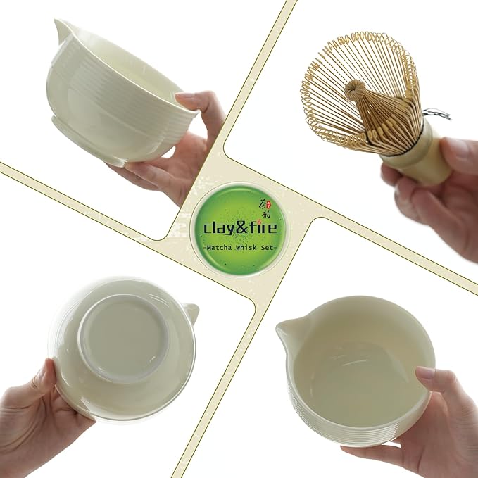 Clay&Fire Matcha Whisk Set, Ceramic Matcha Set, Matcha Bowl with Spout and Whisk,9 pcs Matcha Tea Kit for Matcha Lovers, Ideal Gift Christmas, Birthday（Beige） - Image 4