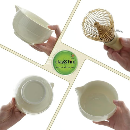 Clay&Fire Matcha Whisk Set, Ceramic Matcha Set, Matcha Bowl with Spout and Whisk,9 pcs Matcha Tea Kit for Matcha Lovers, Ideal Gift Christmas, Birthday（Beige） - Image 4