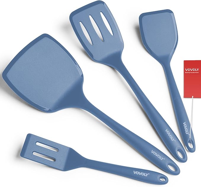 Silicone Spatula Set, 600°F Heat Resistant Silicone Spatula Turner Flipper for Cooking, Non Stick and Non Scratch Kitchen Utensils for Eggs & Pancakes, 4 Pack,Starry Blue by VOVOLY