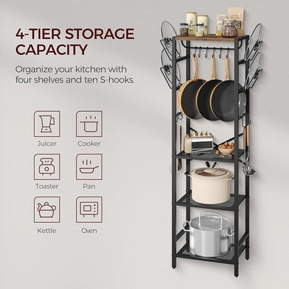 MAHANCRIS 4-Tier Pot Rack, Pots and Pans Organizer for Kitchen, Lid Organizer Rack with U-Shaped Lid Holders, Kitchen Storage Shelf for Standing Cookware, Rustic Brown and Black POHR3001 - Image 5
