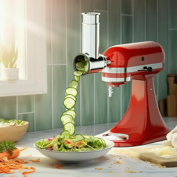 Stainless Steel Slicer Shredder Attachment for KitchenAid Stand Mixer, Includes Cheese Grater,Grinding Powder,Vegetable Slicer Shredder for KitchenAid cheese grater attachments with 4 Blades by HOZODO - Image 2