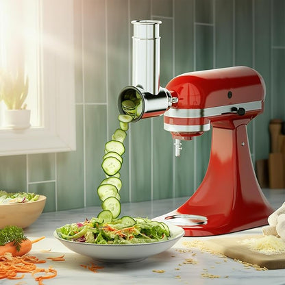 Stainless Steel Slicer Shredder Attachment for KitchenAid Stand Mixer, Includes Cheese Grater,Grinding Powder,Vegetable Slicer Shredder for KitchenAid cheese grater attachments with 4 Blades by HOZODO - Image 2