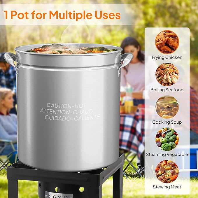 ROVSUN 36QT Stainless Steel Seafood Boil Pot with Strainer Basket, Lid & Hook, Versatile Stock Pot for Crab, Lobster, Shrimp Boiling, Heavy-Duty Turkey Fryer for Outdoor Cooking & Gatherings - Image 5