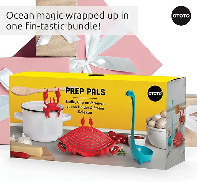 OTOTO Prep Pals Bundle of Red the Crab, Nessie, Crabby - Cute Kitchen Accessories, Kitchen Gadgets, Spoon Rest for Stove Top, Soup Ladle, Pasta Strainer, Funny Unique Gifts, Cooking Gifts - Image 7