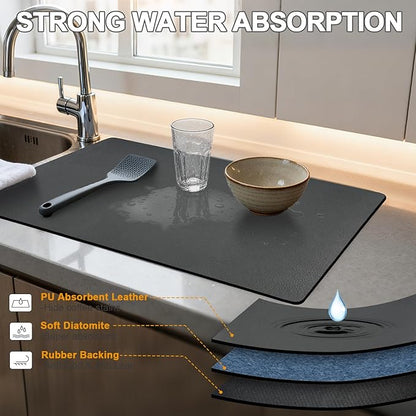 Dish Drying Mat & Coffee Mat for Kitchen Counter, Absorbent Microfiber Waterproof Mat with Non-Slip Backing, Multi-Size Multi-Color Options, Sink and Coffee Bar Accessories